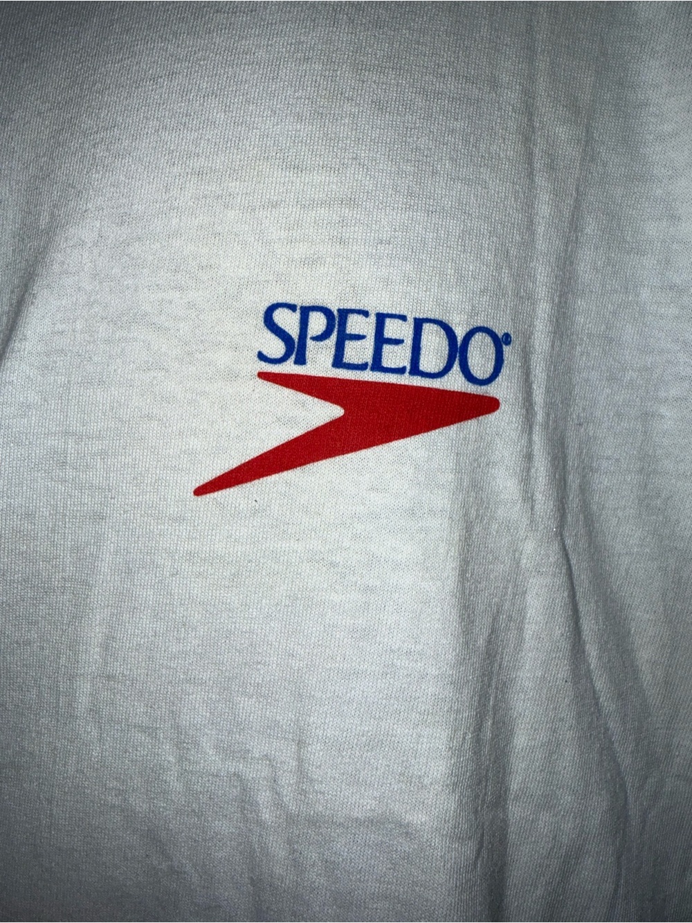 Vintage 1992 Speedo White Short Sleeve Crewneck Tee with Red & Blue Logo - Picture 2 of 5